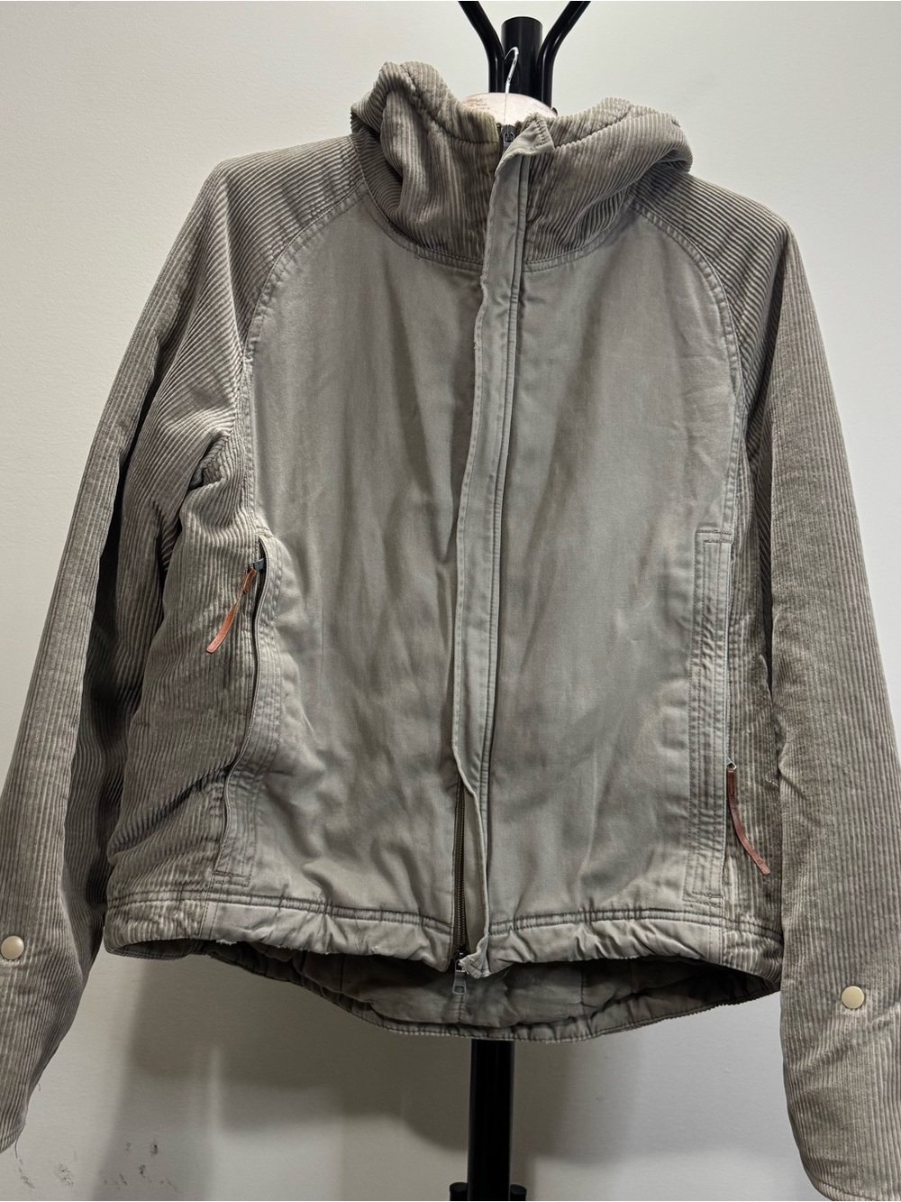 Y2K Armani Exchange Gray Corduroy-Trim Hooded Puffer Jacket armani